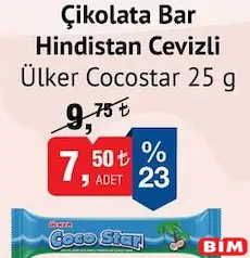 ÜLKER COCOSTAR ÇİKOLATA BAR HİNDİSTAN CEVİZLİ 25 G